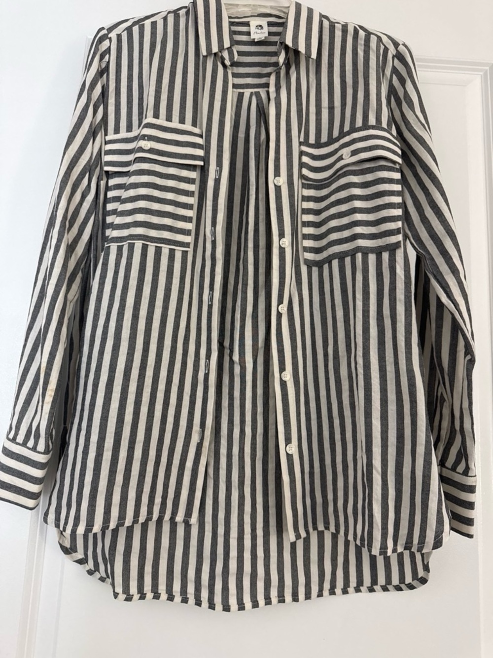 Striped Button-Up Shirt in Grey and Cream